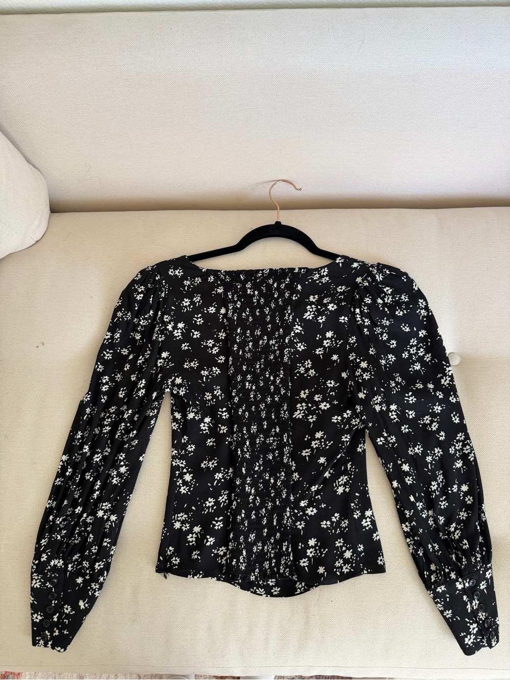 Reformation Black Floral Square-Neck Long Sleeve Top - Picture 8 of 9